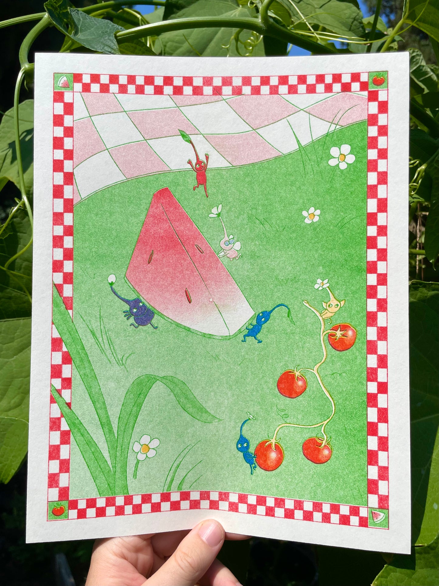 Pikmin Picnic Riso Print