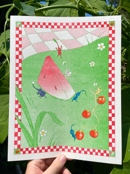 Pikmin Picnic Riso Print
