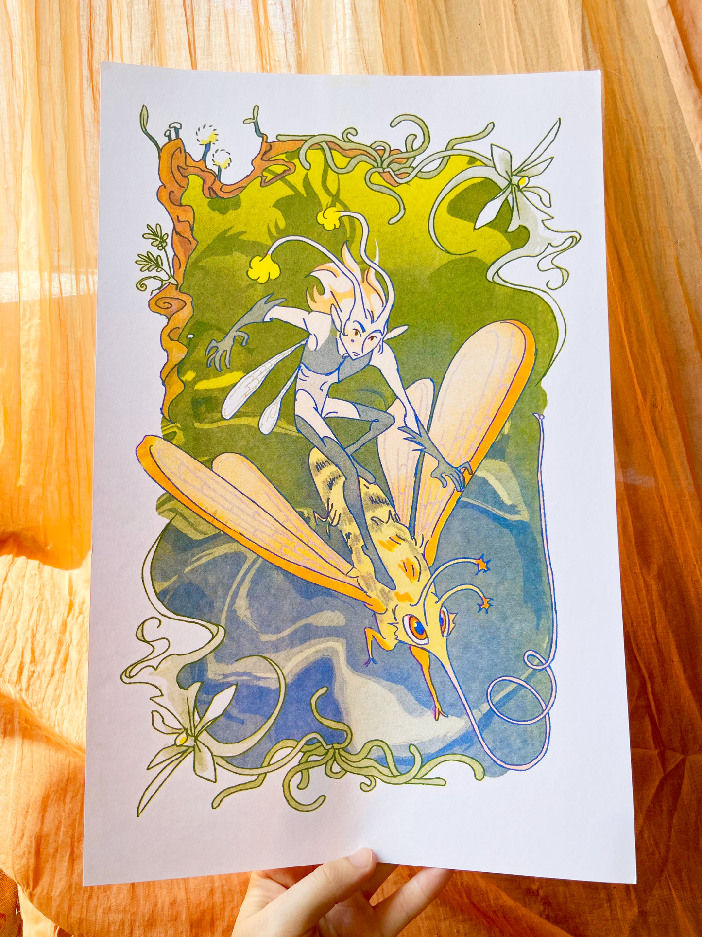 Sphinx Moth Fairy Riso Print