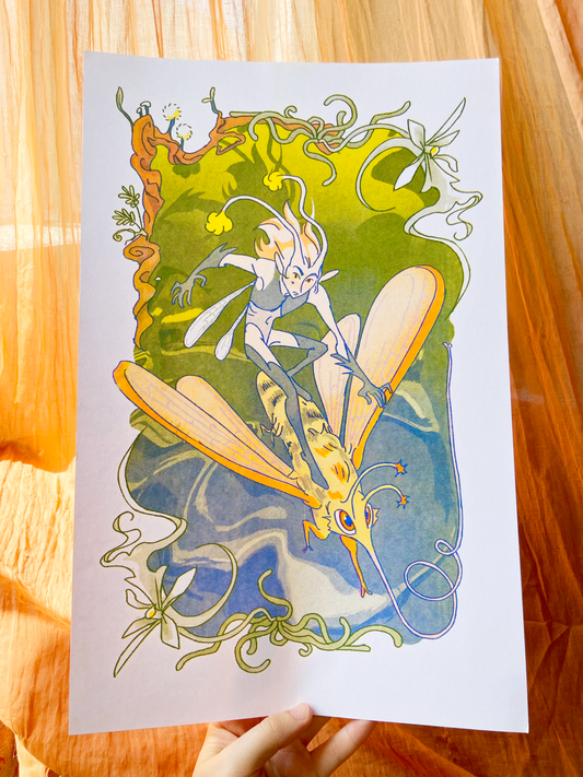 Sphinx Moth Fairy Riso Print